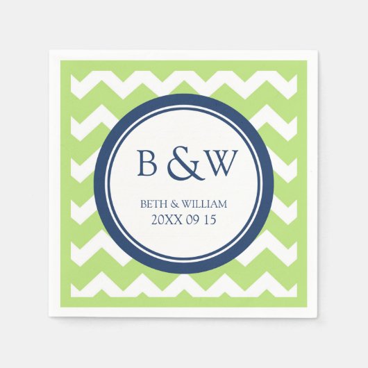 Serviette En Papier Monogramme Mariage Napkin Lime Blue Chevron person (Devant)