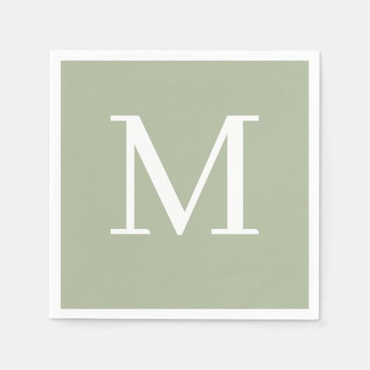 Serviette En Papier Monogramme Mariage Napkin Sage Design (Devant)