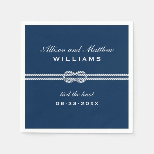 Serviette En Papier Monogramme Mariage nautique bleu marine (Devant)