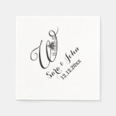 Serviette En Papier Monogramme Mariage noir blanc foncé (Devant)
