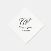 Serviette En Papier Monogramme Mariage noir blanc foncé (Coin)