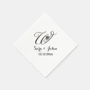Serviette En Papier Monogramme Mariage noir blanc foncé