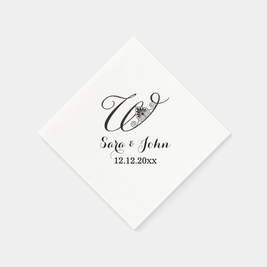 Serviette En Papier Monogramme Mariage noir blanc foncé (Coin)
