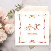 Serviette En Papier Monogramme Mariage orange français tiré à la main