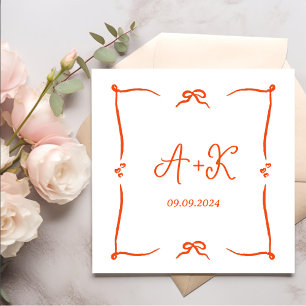 Serviette En Papier Monogramme Mariage orange français tiré à la main