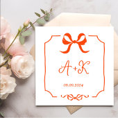 Serviette En Papier Monogramme Mariage orange français tiré à la main