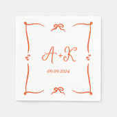 Serviette En Papier Monogramme Mariage orange français tiré à la main (Devant)