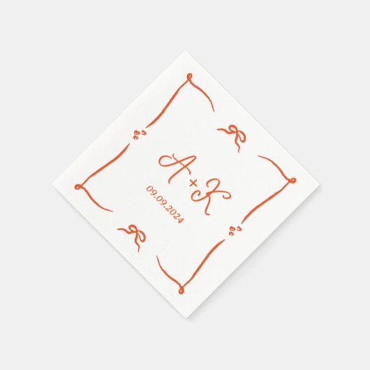 Serviette En Papier Monogramme Mariage orange français tiré à la main (Coin)