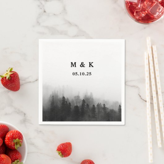 Serviette En Papier Monogramme Mariage personnalisé simple Arbres rust (En situation)