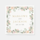 Serviette En Papier Monogramme Mariage rose et or Floral Boho (Devant)