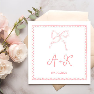 Serviette En Papier Monogramme Mariage rose français tiré à la main