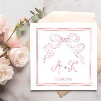Serviette En Papier Monogramme Mariage rose français tiré à la main