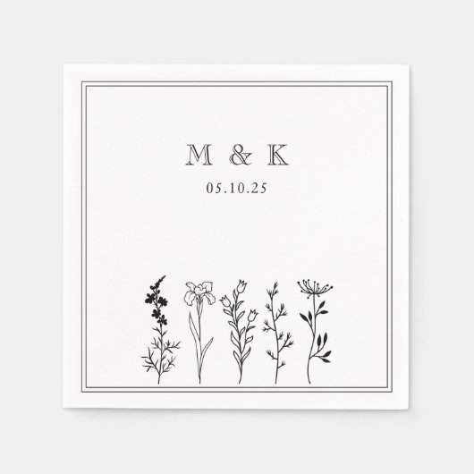 Serviette En Papier Monogramme Mariage simple et élégant (Devant)