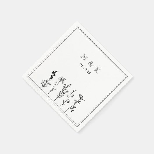 Serviette En Papier Monogramme Mariage simple et élégant (Coin)