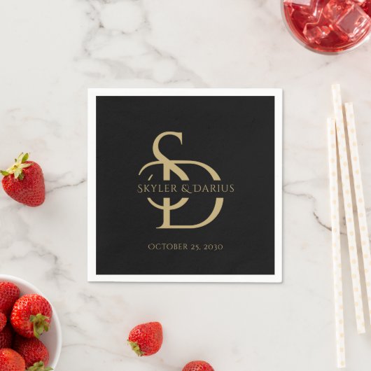 Serviette En Papier Monogramme Mariage Simple Personnalisé Avec Nom (En situation)