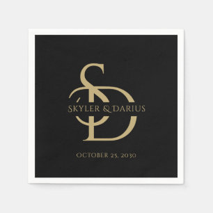 Serviette En Papier Monogramme Mariage Simple Personnalisé Avec Nom