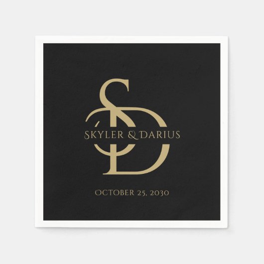 Serviette En Papier Monogramme Mariage Simple Personnalisé Avec Nom (Devant)