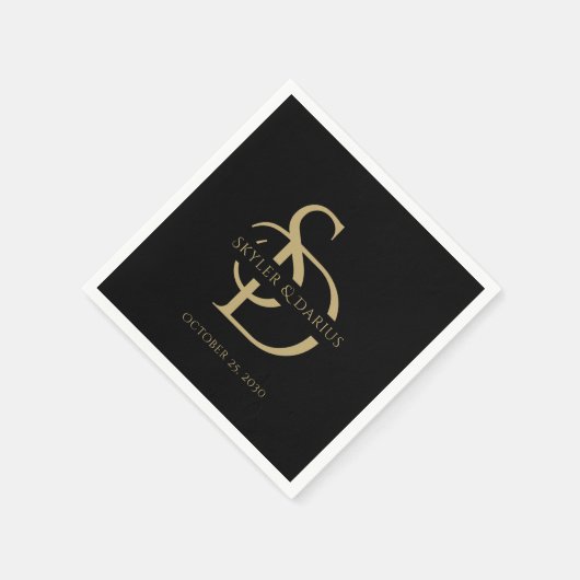 Serviette En Papier Monogramme Mariage Simple Personnalisé Avec Nom (Coin)