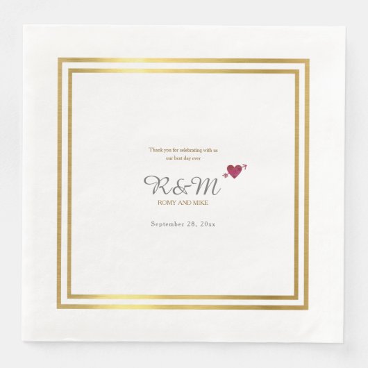 Serviette En Papier monogramme mariage sur le dîner blanc (Devant)