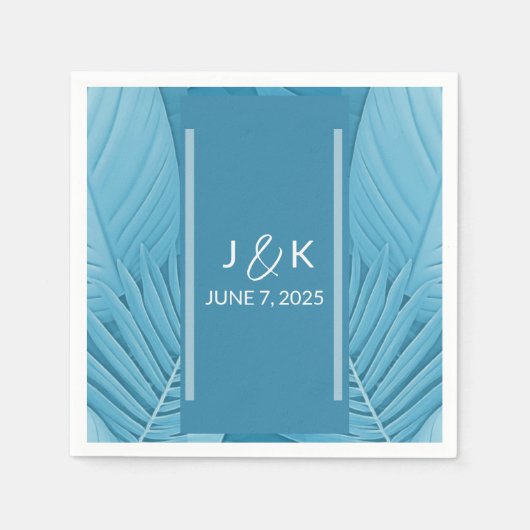 Serviette En Papier Monogramme mariage | Turquoise tropical (Devant)