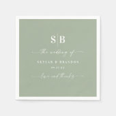 Serviette En Papier Monogramme Mariage vert clair couleur simple (Devant)