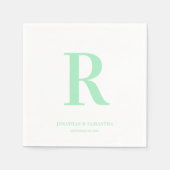Serviette En Papier Monogramme Mariage vert de la menthe moderne (Devant)