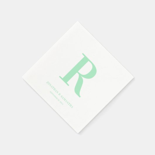 Serviette En Papier Monogramme Mariage vert de la menthe moderne (Coin)