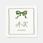 Serviette En Papier Monogramme Mariage vert français tiré à la main (Devant)
