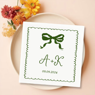 Serviette En Papier Monogramme Mariage vert français tiré à la main