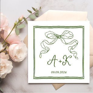 Serviette En Papier Monogramme Mariage vert français tiré à la main