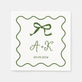 Serviette En Papier Monogramme Mariage vert français tiré à la main (Devant)