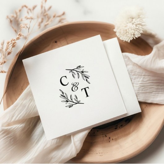 Serviette En Papier Monogramme Mariage vert simple