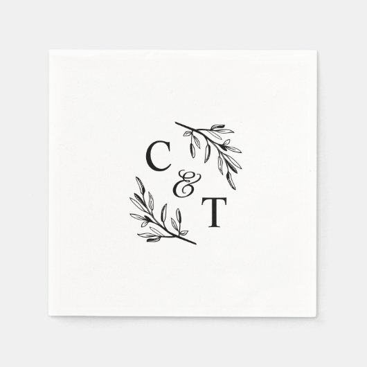 Serviette En Papier Monogramme Mariage vert simple (Devant)