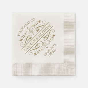 Serviette En Papier Monogramme Mariage vintage d'or