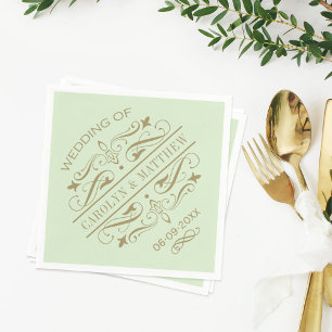Serviette En Papier Monogramme Mariage vintage vert antique