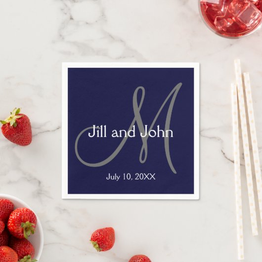 Serviette En Papier Monogramme Mariée Groom Date Mariage Papier servie (En situation)