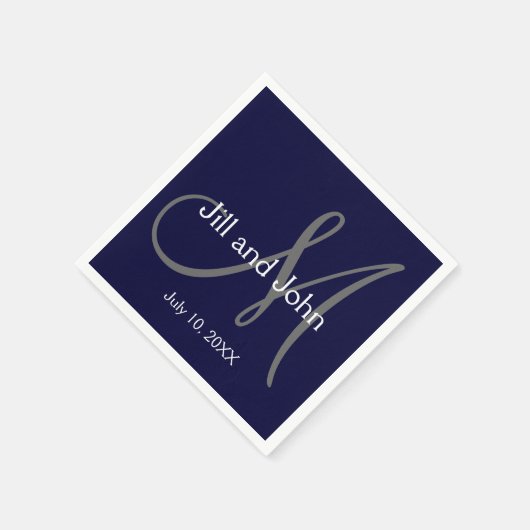 Serviette En Papier Monogramme Mariée Groom Date Mariage Papier servie (Coin)