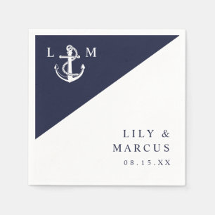 Serviette En Papier Monogramme marin bleu minimaliste Mariage