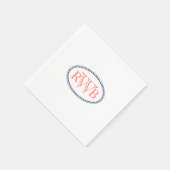 Serviette En Papier Monogramme marin sur mesure bleu/corail marine (Coin)