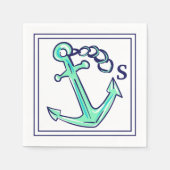 Serviette En Papier Monogramme Marine Ancre verte Bateau nautique Côté (Devant)