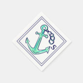 Serviette En Papier Monogramme Marine Ancre verte Bateau nautique Côté (Coin)