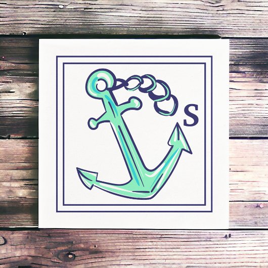 Serviette En Papier Monogramme Marine Ancre verte Bateau nautique Côté