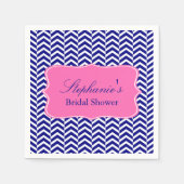 Serviette En Papier Monogramme Marine Bleu avec Bride Chevron rose cha (Devant)