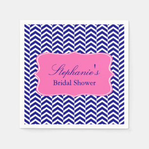 Serviette En Papier Monogramme Marine Bleu avec Bride Chevron rose cha