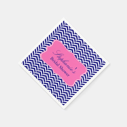 Serviette En Papier Monogramme Marine Bleu avec Bride Chevron rose cha (Coin)