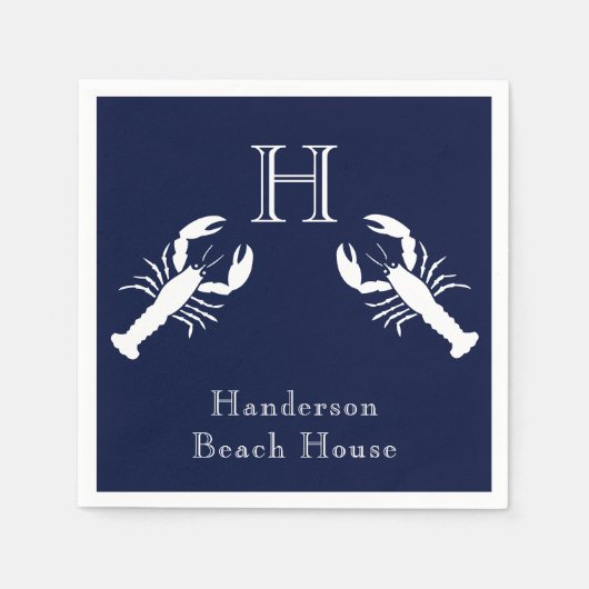 Serviette En Papier Monogramme Marine Bleu Bleu Homard Nautique (Devant)