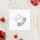 Serviette En Papier Monogramme Marine Bleu rose Roses Mariage Crest (En situation)