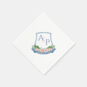 Serviette En Papier Monogramme Marine Bleu rose Roses Mariage Crest (Coin)