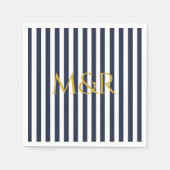 Serviette En Papier Monogramme Marine Bleu Stripes Mariage rayé (Devant)