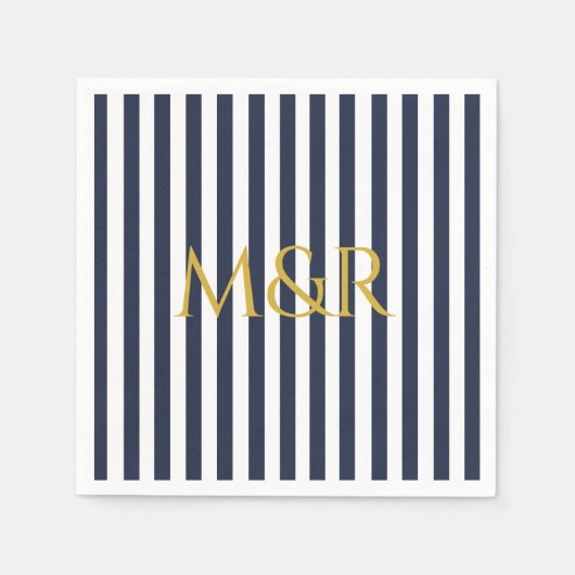 Serviette En Papier Monogramme Marine Bleu Stripes Mariage rayé (Devant)